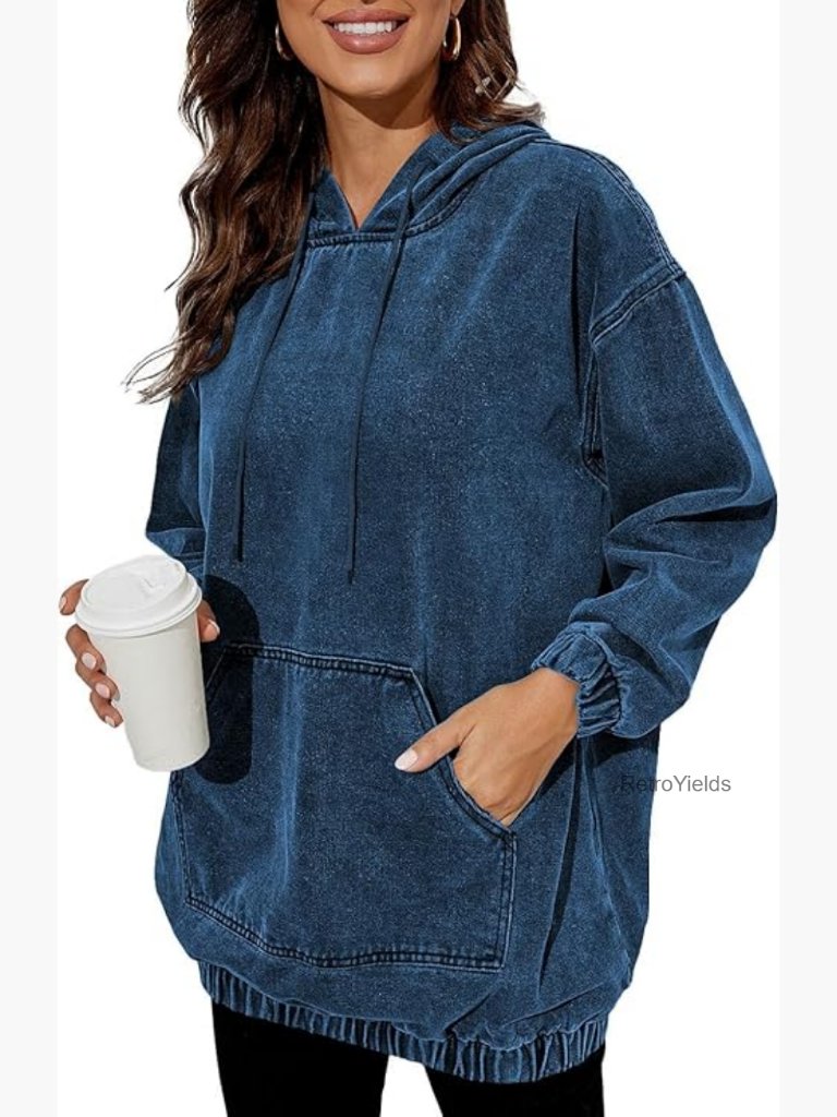Long Sleeve Denim Hoodie Jean Jacket Pullover With Pockets